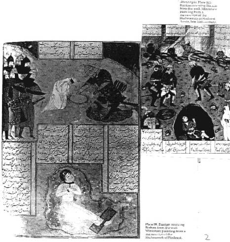 Rustam Rescuing Bizhan from the Well, and both are from a manuscript of the Shahnameh of Firdausi