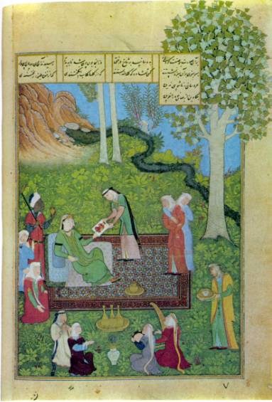 Khusraw's portrait shown to shirin, 1495.